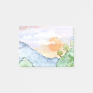 Post-it® Coucher de soleil sur les montagnes et les arbres