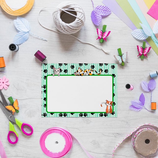 Post-it® Couleur vert mignonne avec pattes chatons mignons  (Créateur téléchargé)