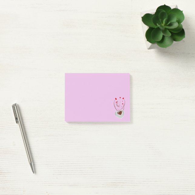 Post-it® Coupe du café, frissons, coeurs - Blanc rouge Brow (Bureau)