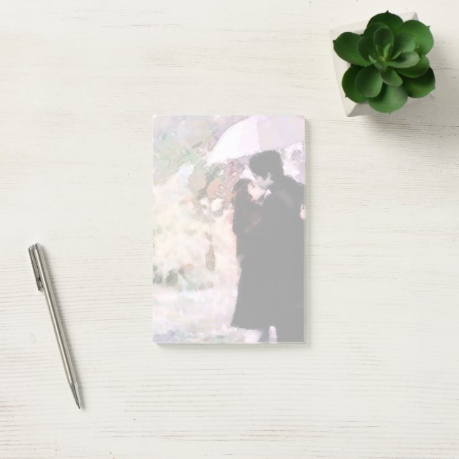 Post-it® Couple en amour S'embrasser dans la pluie Art Abst (Bureau)