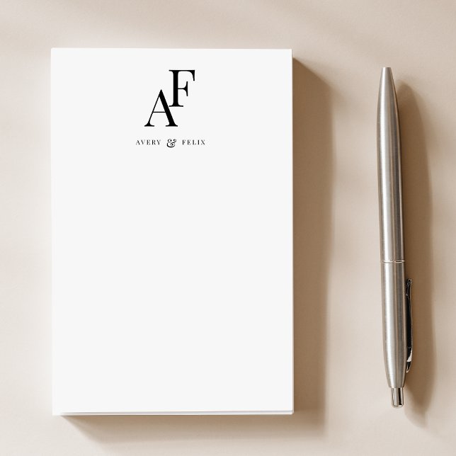Post-it® Couple Monogramme Noir et Blanc Élégant Simple (Créateur téléchargé)