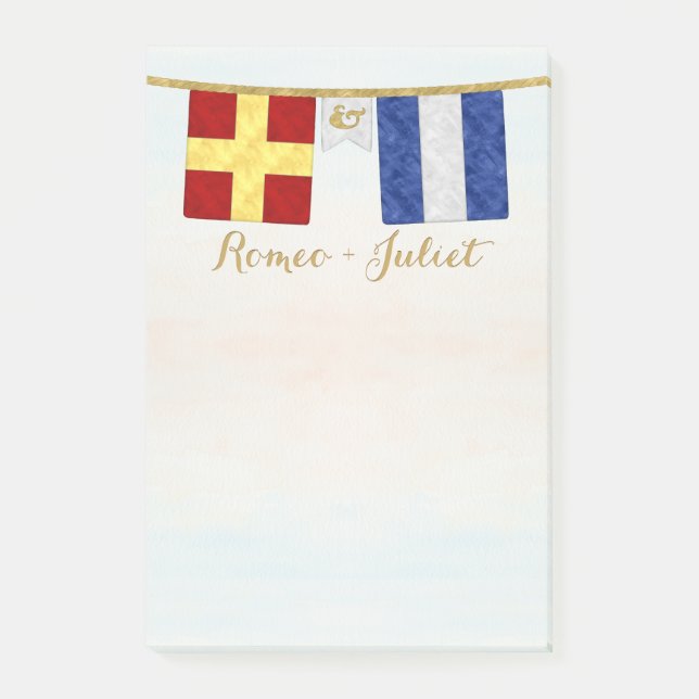Post-it® Couples d'aquarelle Monogramme Signal maritime Dra (Devant)