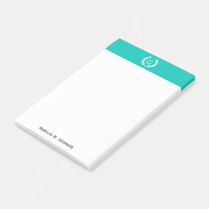 Post-it® Couronne de laurier en blé blanc sarcelle Monogram
