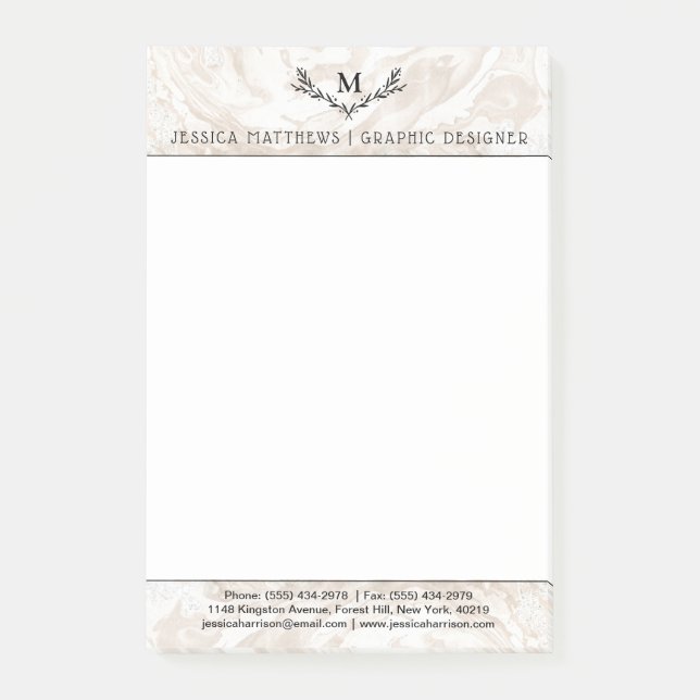 Post-it® Couronne de monogramme de marbre moderne (Devant)