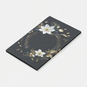 Post-it® Couronne florale élégante noire, blanche et or pou
