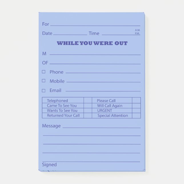 Post-it® Courrier bleu de message téléphonique il est (Devant)