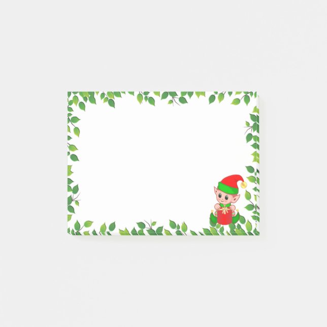Post-it® Coussin Elfe Bébé mignonne et cadre Feuille verte (Devant)