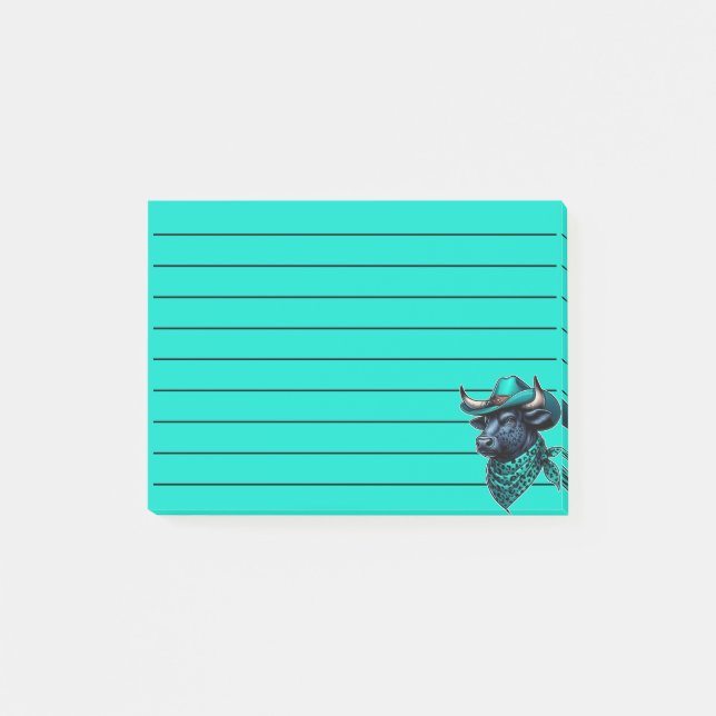 Post-it® Cowboy Bull avec Casquette Turquoise et Écharpe à  (Devant)