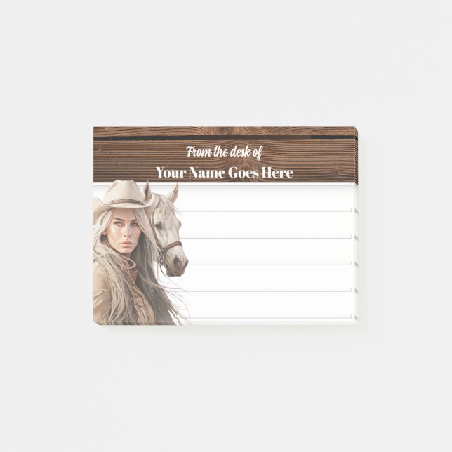 Post-it® Cowgirl portant Stetson aquarelle cheval ouest (Devant)