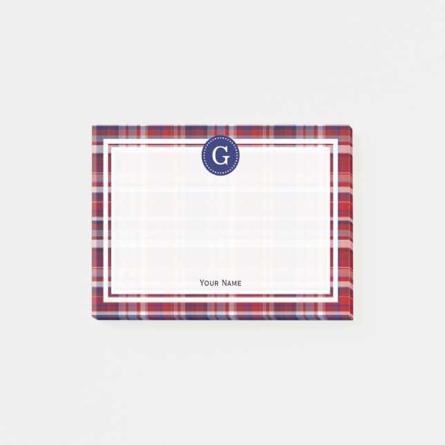 Post-it® Cranberry Red Navy Blue Wt Madras Plaid 1IR encadr (Devant)