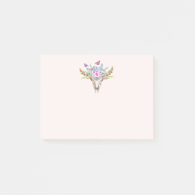 Post-it® Crâne animal Boho avec papillons et fleurs (Devant)