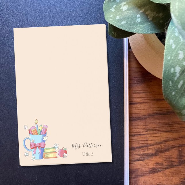 Post-it® Crayons et livres d'aquarelle Notes post-it de l'e (Cute personalized sticky notes for teachers with white little flowers .)