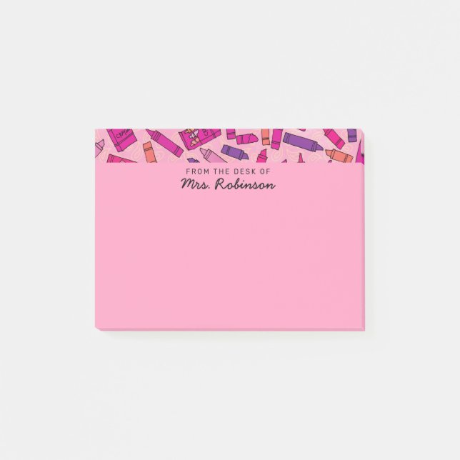 Post-it® Crayons rose mignon Professeur du bureau de 4x3 (Devant)