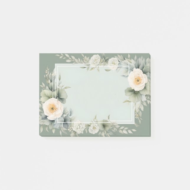 Post-it® Crème Floral Blanc Cadre Sage Vert Arrière - plan (Devant)