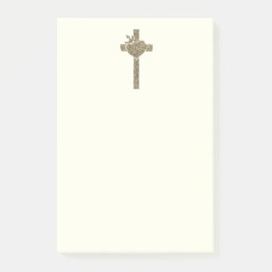 Post-it® Croix d'or avec religieux élégant de colombe et 