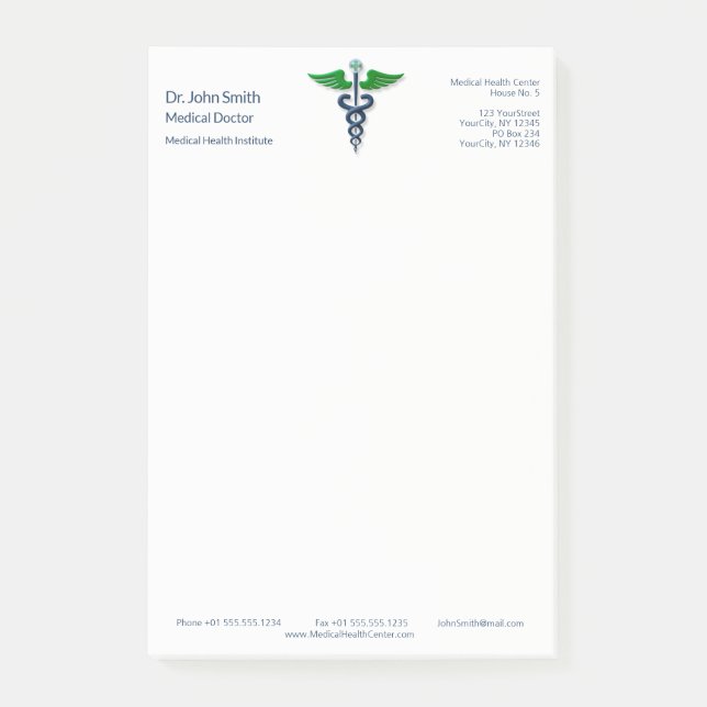 Post-it® Croix Médicale bleue Stylish Caduceus Green Wings (Devant)