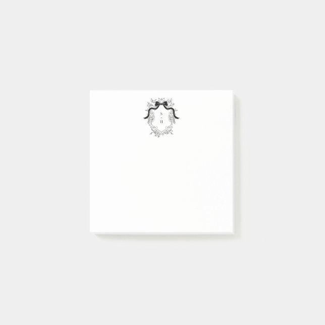 Post-it® Custom Black & White Crest Monogram Notes (Devant)