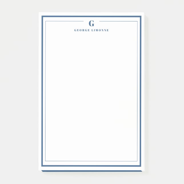 Post-it® Custom Monogram Navy Blue Border Stationery  (Devant)