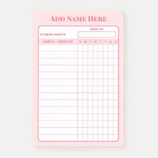 Post-it® Custom Name Pink Weekly Habit Tracker Sticky Notes