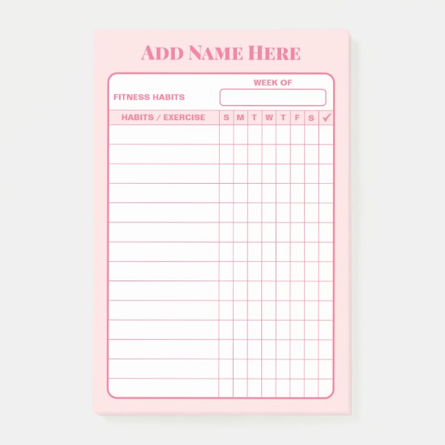 Post-it® Custom Name Pink Weekly Habit Tracker Sticky Notes (Devant)