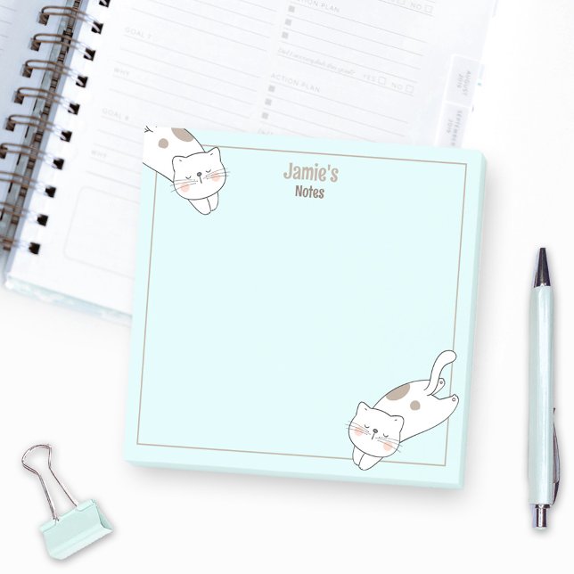 Post-it® Cute Blanc Chat Kitten Kitty Nom bleu (Cute White Cat Kitten Kitty Blue Name Post-it Notes)