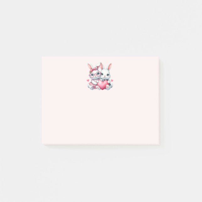 Post-it® Cute Bunnies Sharing a Heart (Devant)
