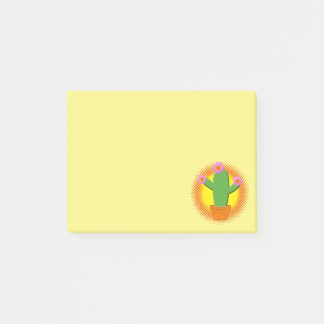 Post-it® Cute Cactus Cartoon Avec Fleurs Roses (Devant)