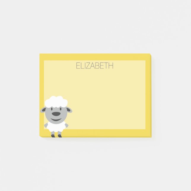 Post-it® Cute Cartoon Farm Sheep - jaune et gris (Devant)