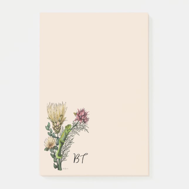 Post-it® Cute Chameleon dans Bouquet floral rose Personnali (Devant)