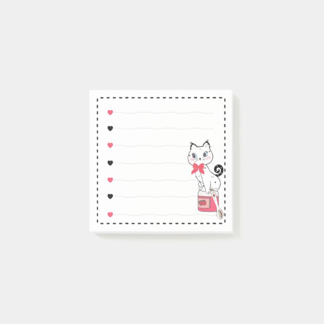 Post-it® Cute Chat Coeurs rose Fille (Devant)