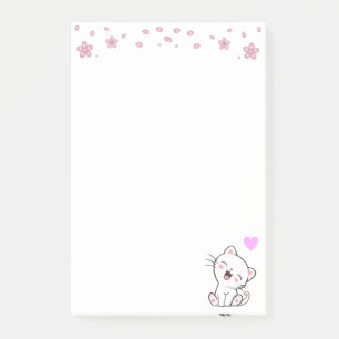 Post-it® Cute Chat et Fleurs sur Blanc