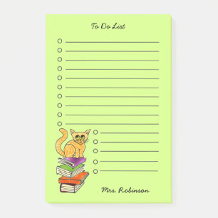 Post-it® Cute Chat sur Livres Enseignant à faire Liste vert