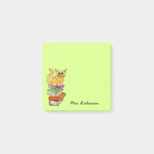 Post-it® Cute Chat sur Pile de Livre Nom de l'enseignant Ve
