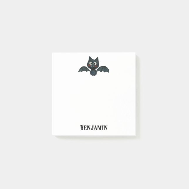 Post-it® Cute drôle chauve-chauve-souris noire avec nom (Devant)