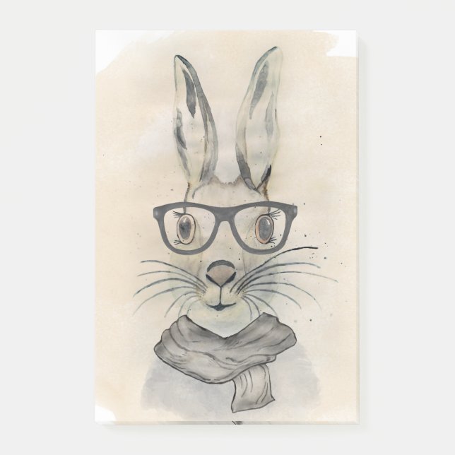 Post-it® Cute drôle d'aquarelle lapin avec lunettes et écha (Devant)