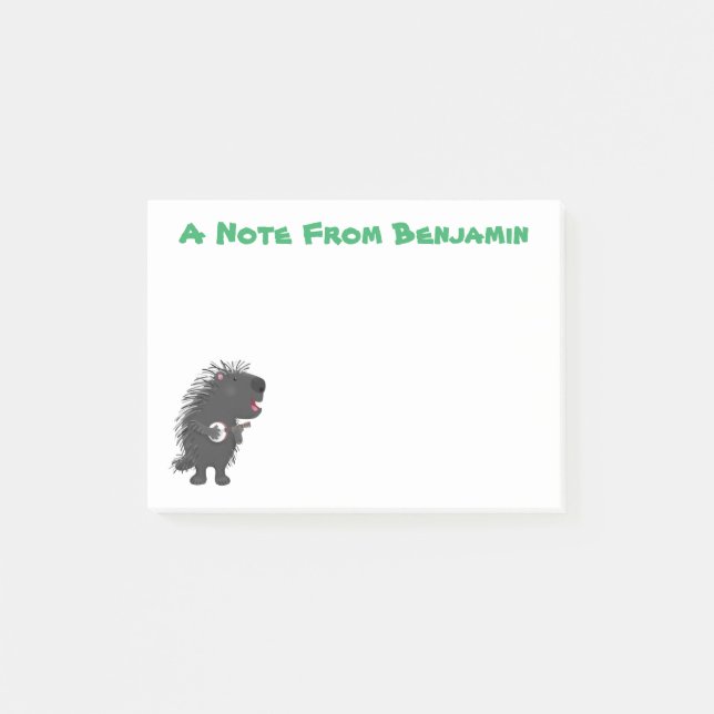 Post-it® Cute drôle porc-épic avec dessin animé de banjo (Devant)