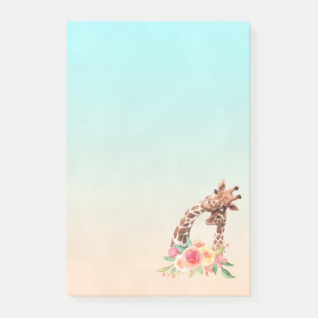 Post-it® Cute Giraffe Aquarelle Maman & Bébé (Devant)