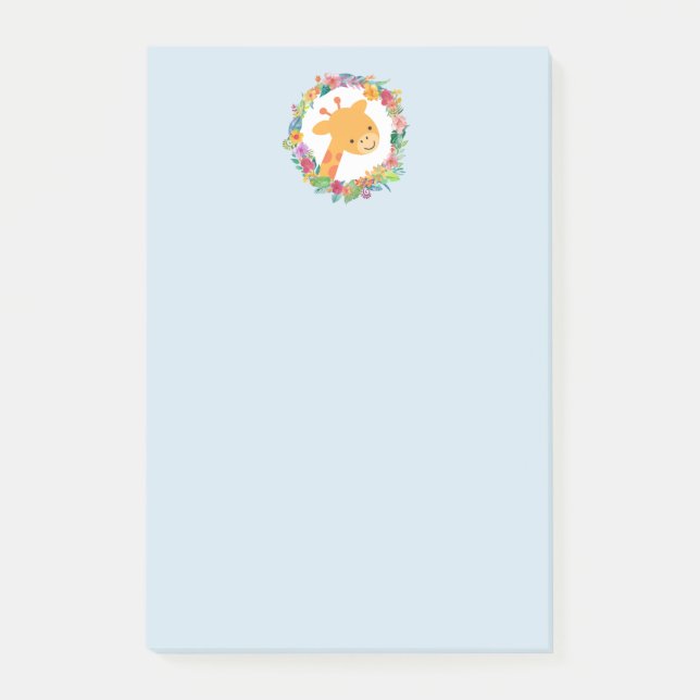 Post-it® Cute Giraffe avec une aquarelle fleurie Wreath (Devant)