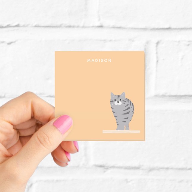 Post-it® Cute Grey Tabby Chat Orange Notes avec nom (Créateur téléchargé)