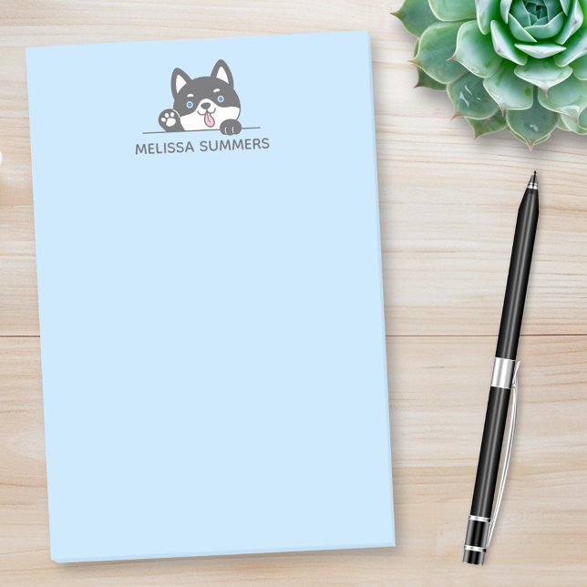 Post-it® Cute Husky Chig Blue Nom personnalisé (Créateur téléchargé)