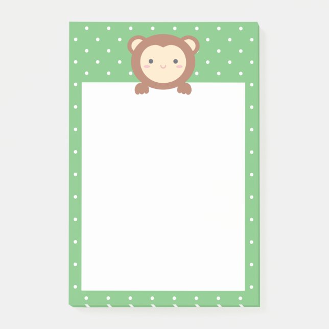 Post-it® Cute Kawaii Cartographie Singe Pois verts (Devant)