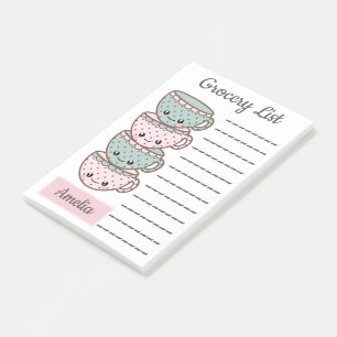 Post-it® Cute Kawaii Teacups Liste d'épicerie personnalisée