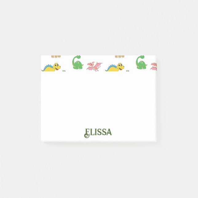 Post-it® Cute Kids Dinosaur Animal Motif Aquarelle Nom (Devant)