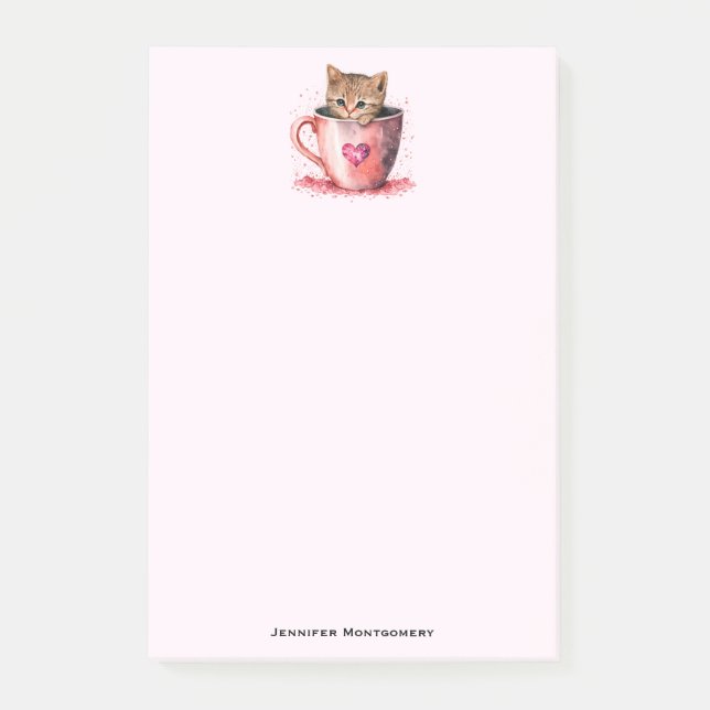 Post-it® Cute Kitten dans un Teacup avec les coeurs (Devant)