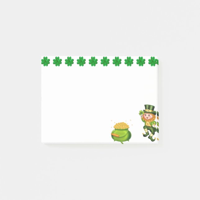 Post-it® Cute leprechaun, shamrocks chanceux & pot d'or (Devant)