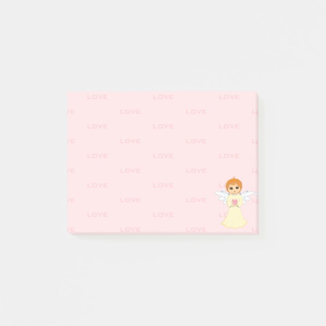 Post-it® Cute Little Angel & Love Motif sur rose (Devant)