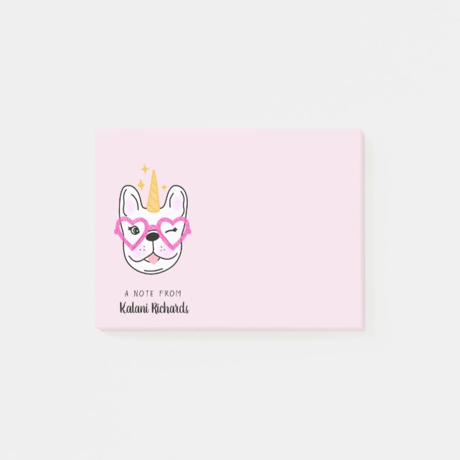 Post-it® Cute Little Frenchie Personnalisée| Rose (Devant)