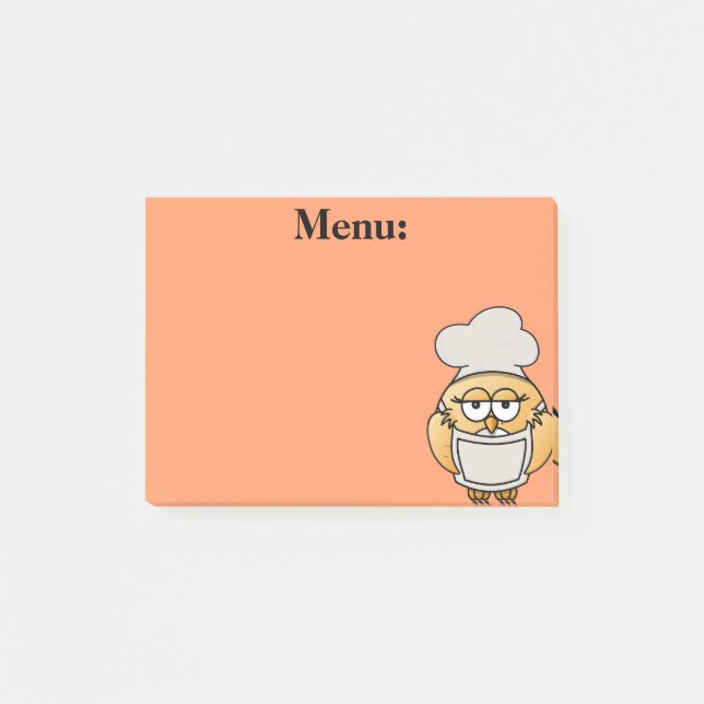 Post-it® Cute Owl Chef Menu Orange Post It Note (Devant)
