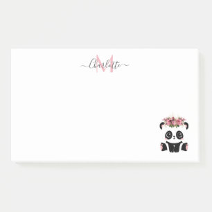 Post-it® Cute panda ours floral personnalisé monogramme