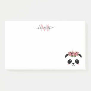Post-it® Cute panda ours floral personnalisé monogramme